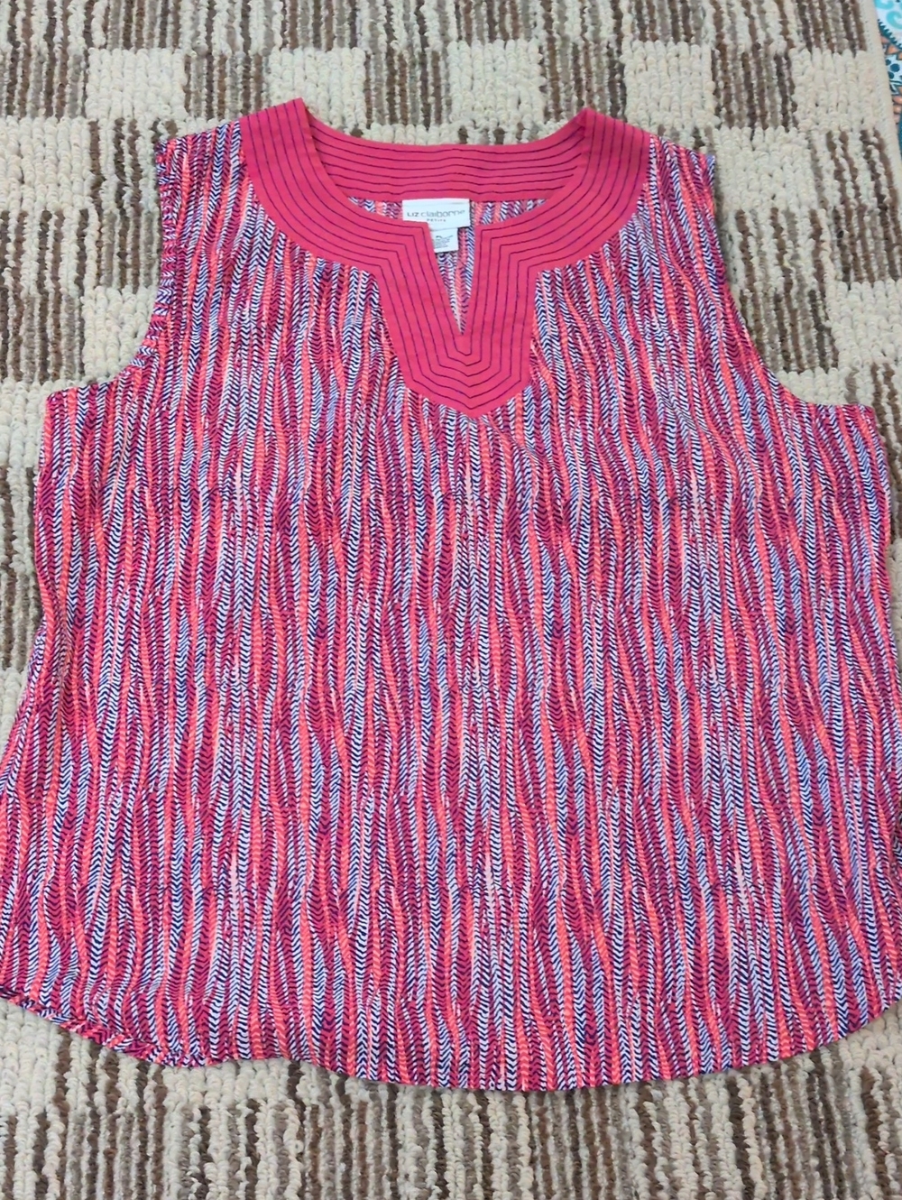 Liz Claiborne Pink Multicolor Sleeveless V-Notch Blouse